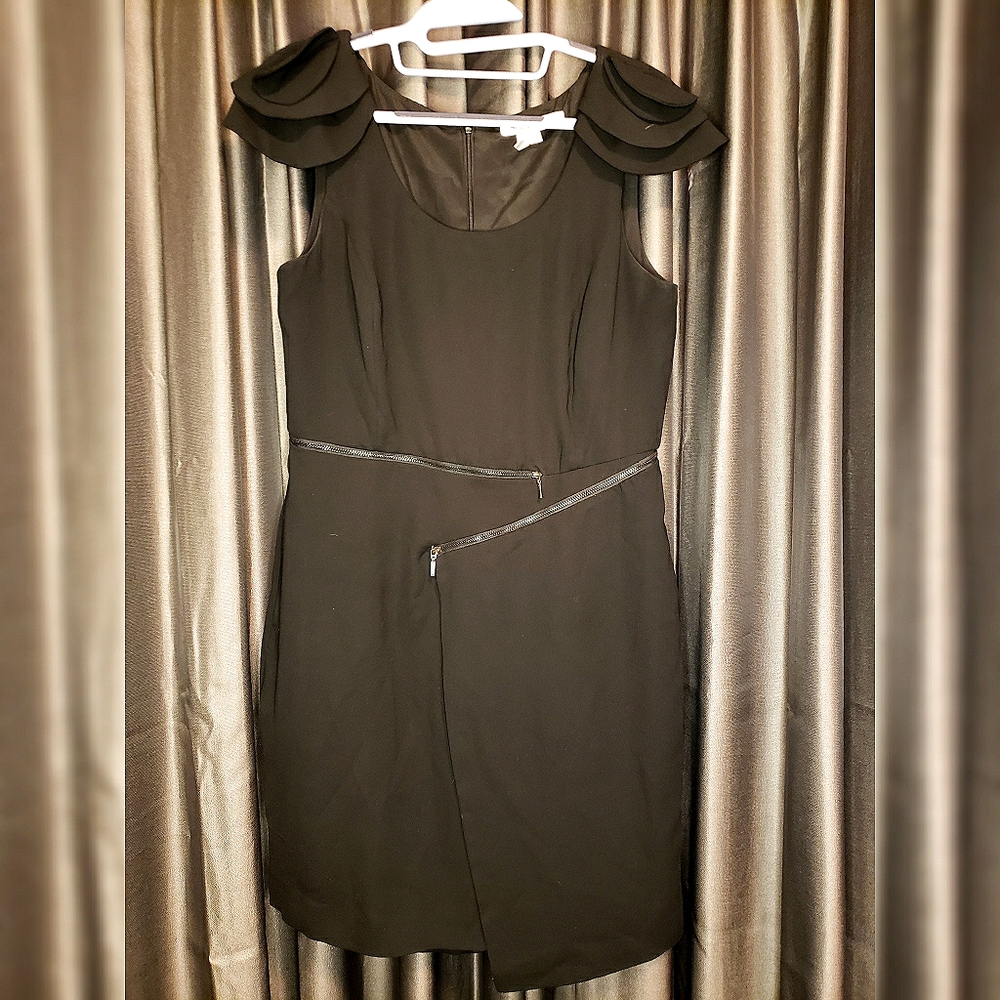 Black Mini Dress with Layered Shoulder Detail